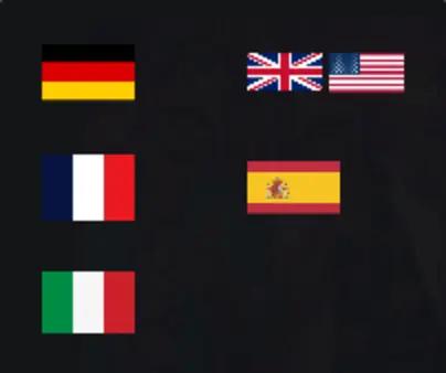 Sprachauswahl der Fotobox: Deutsch, Englisch, Französisch, Spanisch, Italienisch